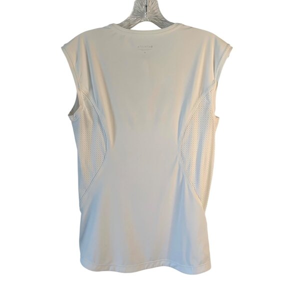 •SOLD•ATHLETA Bright White Cap Sleeve Perforated Pacifica II Zip-Neck Tank Top M - Picture 7 of 9